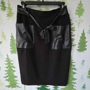 Elegant Black Pencil Skirt with Faux Leather.